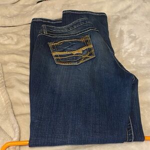 BKE Women's Boot Cut Jeans - Dark Blue with Tan Stitching